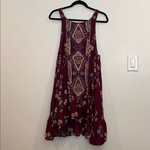Burgundy Floral Free People Tank Top Tunic Dress